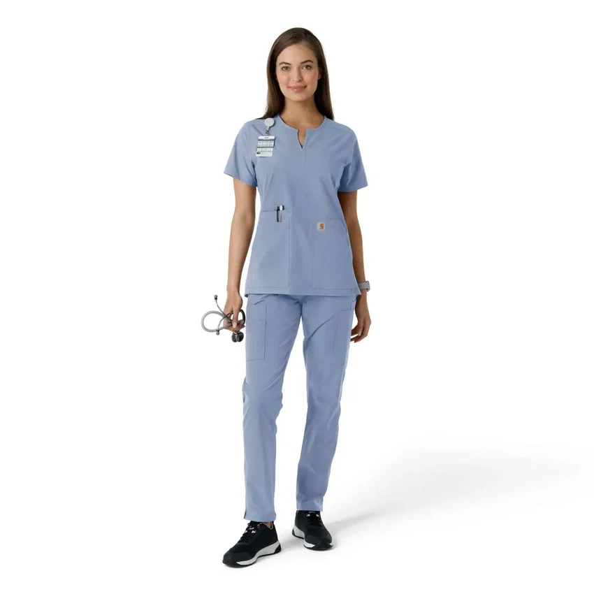 Women's Force Essentials Notch Neck Tunic Knit Panel Scrub Top