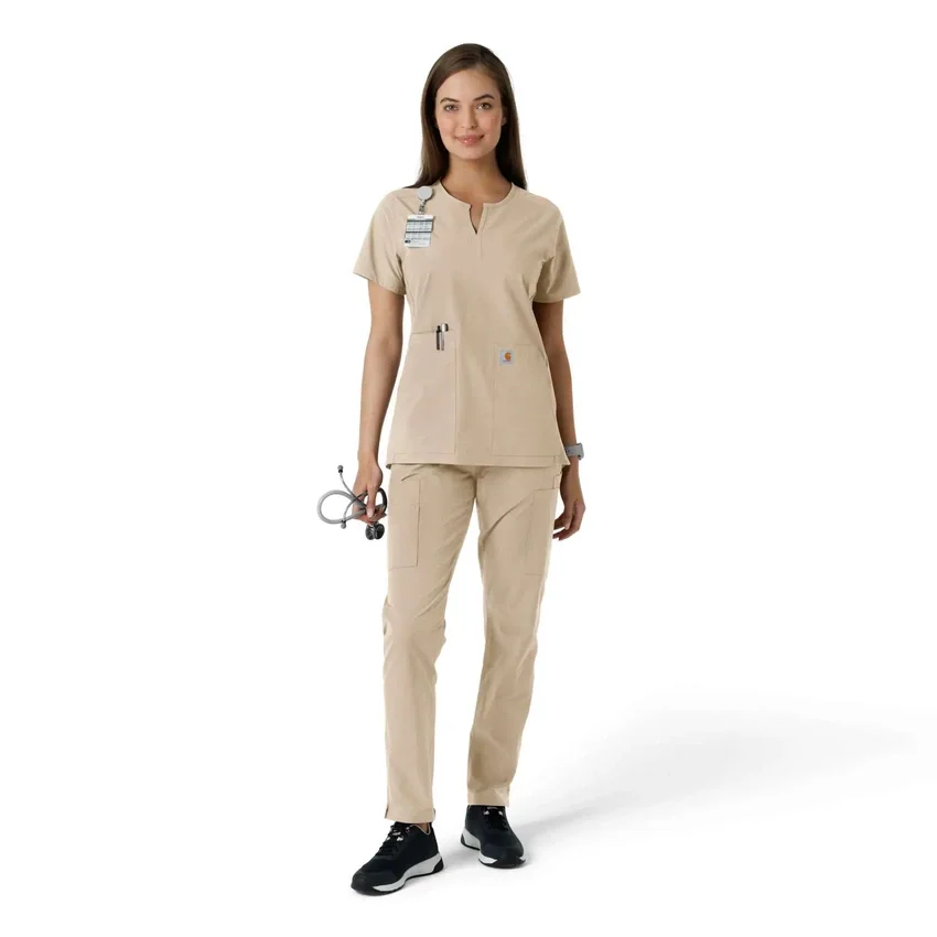 Women's Force Essentials Notch Neck Tunic Knit Panel Scrub Top