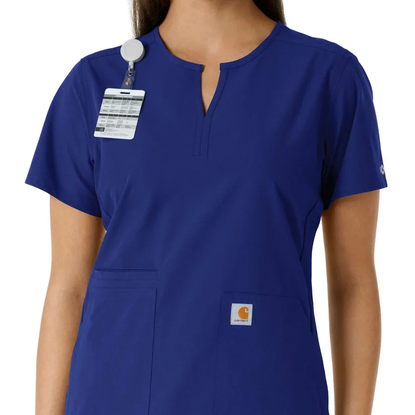Women's Force Essentials Notch Neck Tunic Knit Panel Scrub Top