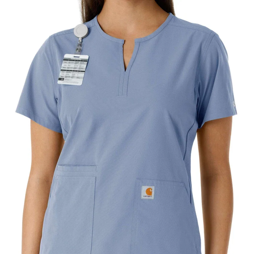 Women's Force Essentials Notch Neck Tunic Knit Panel Scrub Top