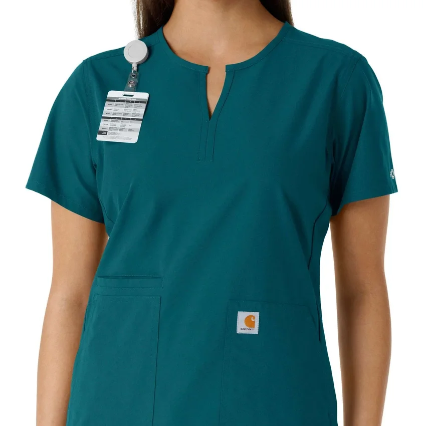 Women's Force Essentials Notch Neck Tunic Knit Panel Scrub Top