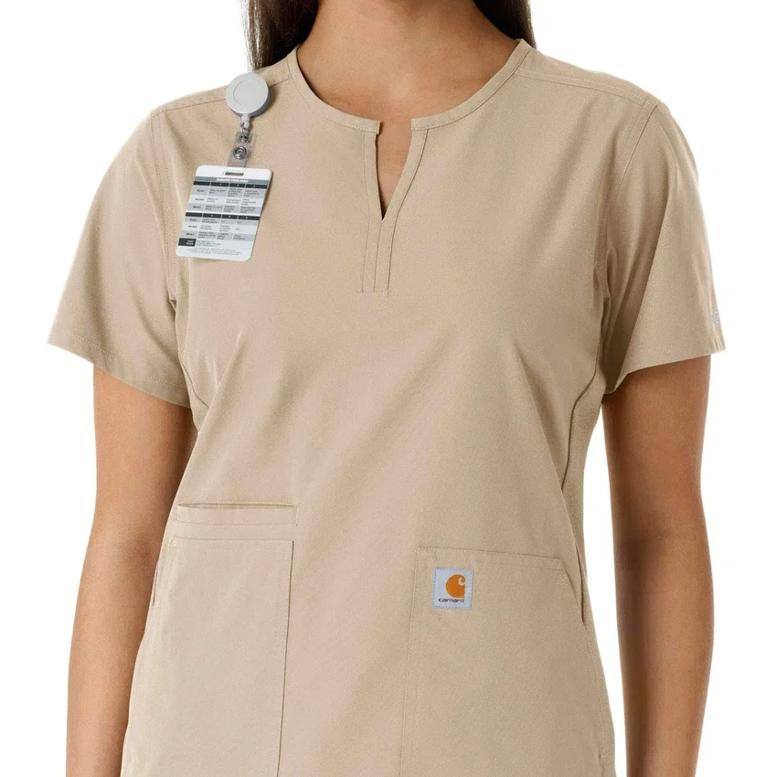 Women's Force Essentials Notch Neck Tunic Knit Panel Scrub Top