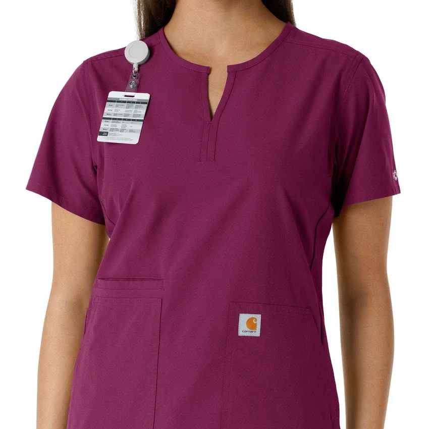 Women's Force Essentials Notch Neck Tunic Knit Panel Scrub Top