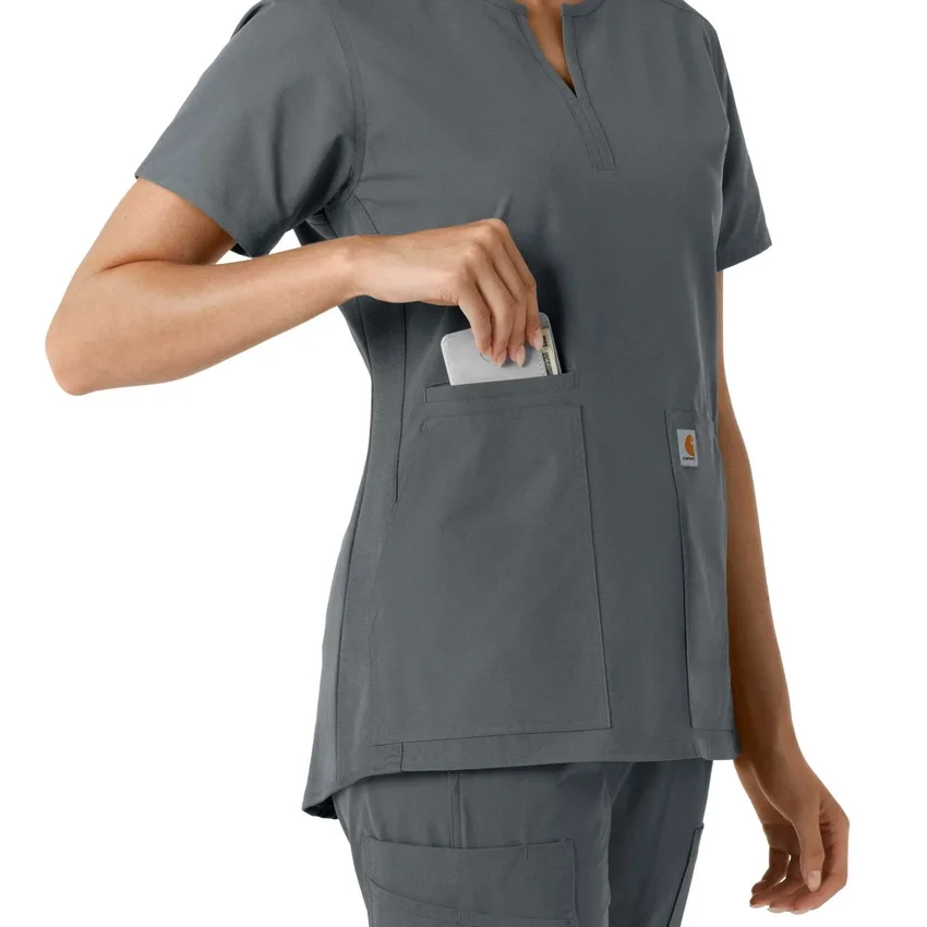 Women's Force Essentials Notch Neck Tunic Knit Panel Scrub Top